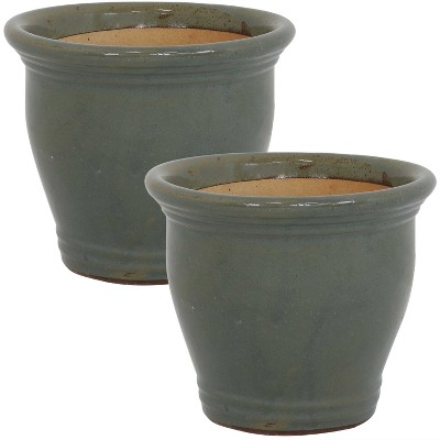 Sunnydaze Studio Outdoor/Indoor High-Fired Glazed UV- and Frost-Resistant Ceramic Flower Planters with Drainage Holes - 11" Diameter - Gray - 2-Pack