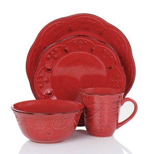 16pc Stoneware Rustic Birch Dinnerware Set Red - Elama - 1 of 4