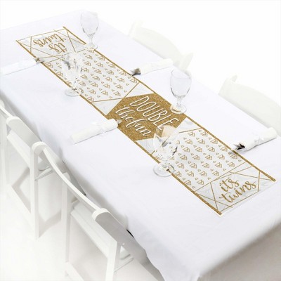 Big Dot of Happiness It's Twins - Petite Gold Twins Baby Shower Paper Table Runner - 12 x 60 inches