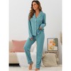 cheibear Women's Chest Pocket Long Sleeve Button Down Top with Pants Pajama Sets - 2 of 4
