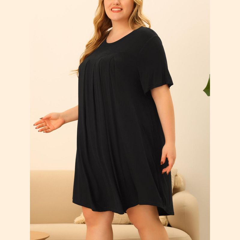 Agnes Orinda Women's Plus Size Comfort Solid Short Sleeve Nightgown, 2 of 7