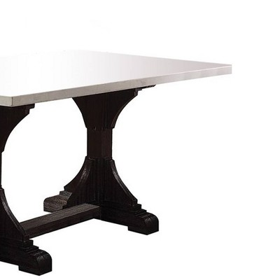 Transitional Reclaimed Wood & White Marble Dining Table, Weathered Espresso