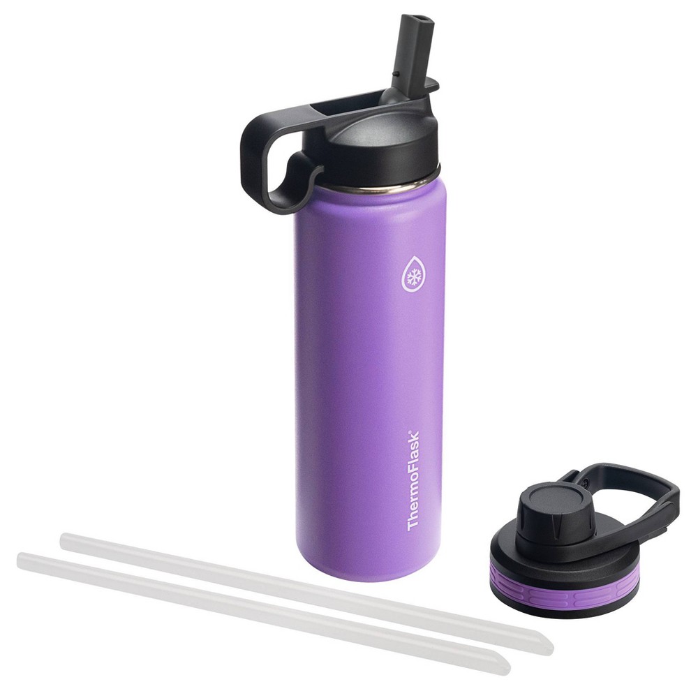 Photos - Glass ThermoFlask 24oz Insulated Stainless Steel Bottle 2 in 1 Chug and Straw Lid Plum: Leakproof, Double-Wall