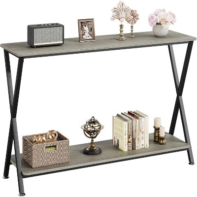 2-Tier Narrow Console Table, Small Entryway Table, Thin Entrance Sofa Table, Side Table for Behind Couch or Wall, Kitchen Counter, grey