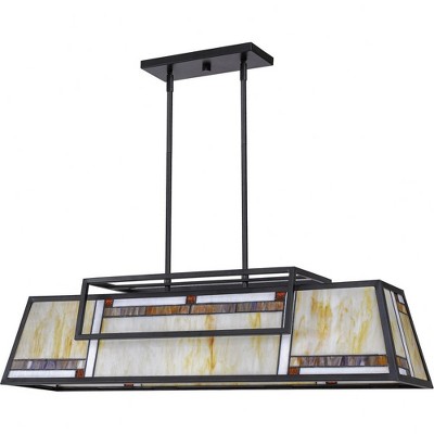 Matte Black and Tiffany Glass 4-Light Island Chandelier