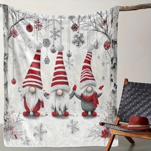 Lomsoe Christmas Gnome & Snowflake Print Flannel Blanket - All Seasons Soft and Warm Throw Blanket for Napping, Camping, Travel, Office, Home Decor - 1 of 4