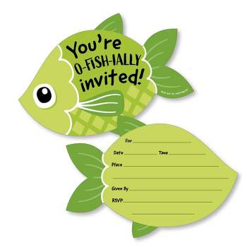 Big Dot of Happiness Let's Go Fishing - Shaped Fill-In Invites - Fish Themed Birthday Party or Baby Shower Invite Cards with Envelopes - Set of 12