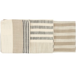 Storied Home Tan & Grey Striped Cotton Tea Towels (Set of 3 Pieces) - 1 of 4