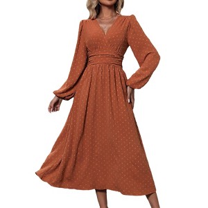 Women's 2025 Fall Long Sleeve Maxi Dress V Neck A Line Long Flowy Casual Party Dresses - 1 of 4