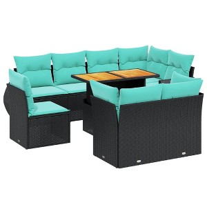 vidaXL Patio Sofa Set with Cushions Outdoor Furniture 9 Piece Poly Rattan - Black without storage - 1 of 4