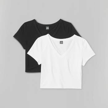 Women's Slim Fit Short Sleeve Ribbed 2pk Bundle T-shirt - A New Day™ Black/white  Xs : Target