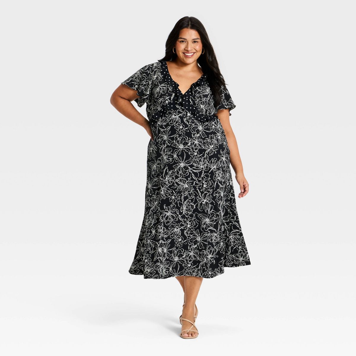 Women's Short Flutter Sleeve V-Neck Midi Dress - A New Day™ - thumbnail 6