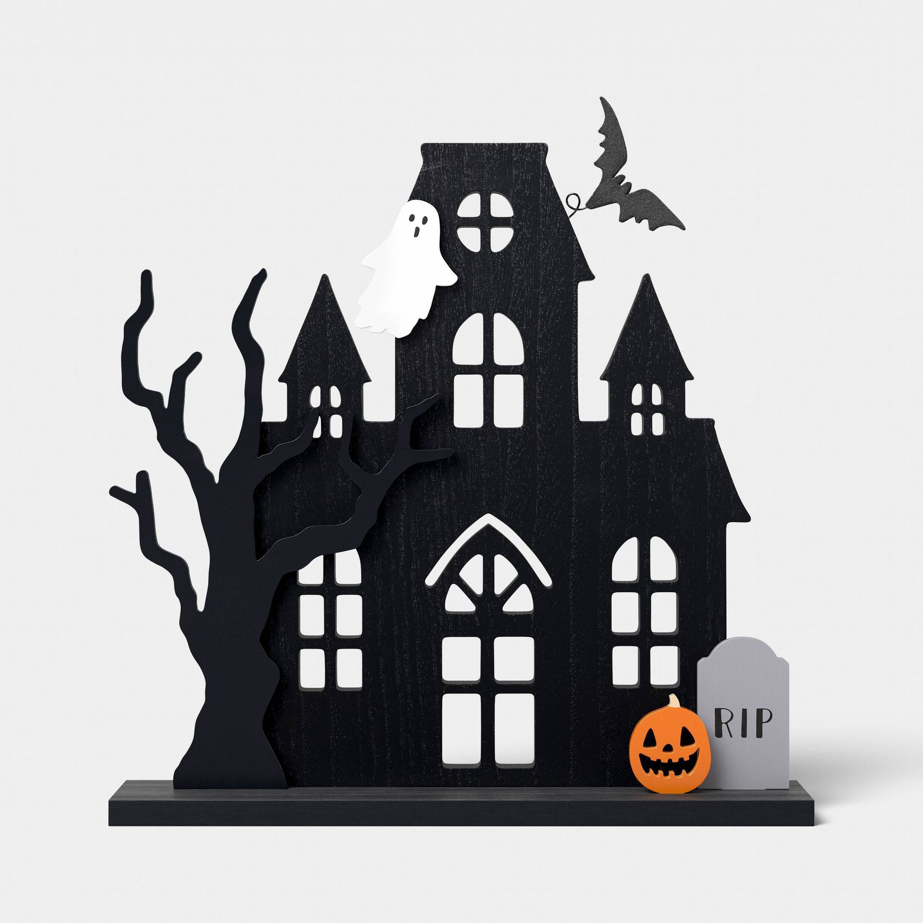 Large Haunted Mantel House with Cutouts Decorative Sculpture - Hyde and EEK! Boutique™ Black