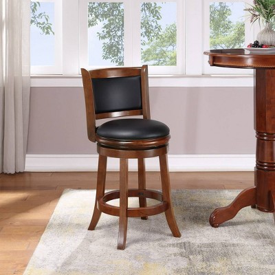 Cherry Wood Swivel Counter Stool with Black Leather Upholstery