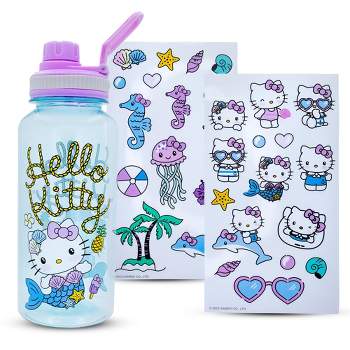 Silver Buffalo Sanrio Hello Kitty Mermaid Twist Spout Water Bottle and Sticker Set | 32 Ounces