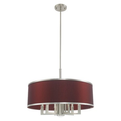 Park Ridge Brushed Nickel 7-Light Chandelier with Red Wine Fabric Shade