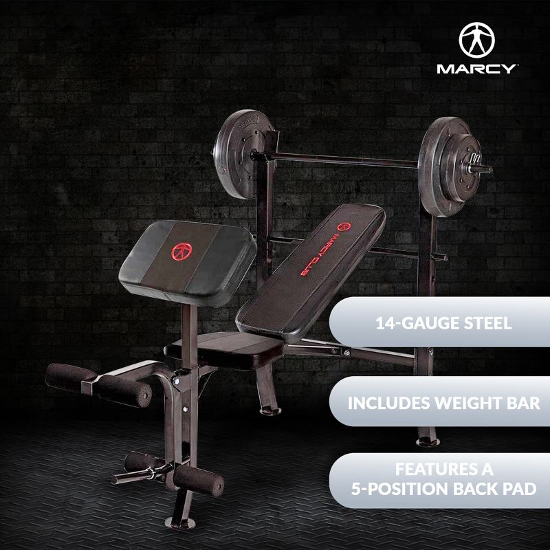 Marcy MKB-2081 Pro 14 Gauge Steel Home Gym Standard Weight Training Bench w/ 80 Pound Weight Set Including (2) 25 Pound Plates and (2) 15 Pound Plates, 2 of 7