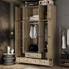 Famapy Rattan-Insert Wood Wardrobe Armoire: Multi-Zone Storage + Drawers – Spacious Organizer for Clothes - 3 of 4
