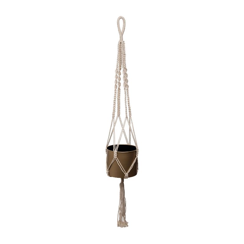 Macrame Hanging Planter with Gold Metal Planter Pot - Foreside Home & Garden, 1 of 11