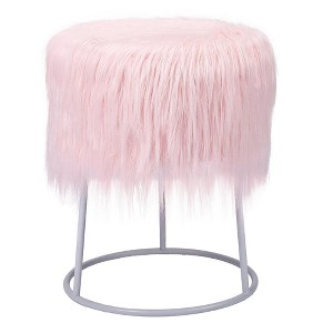 BirdRock Home Round Pink Faux Fur Foot Stool Storage Ottoman with White Legs - 1 of 4