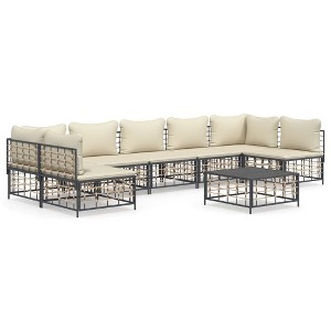 vidaXL 8-Piece Outdoor Patio Lounge Set with Cushions - Anthracite Poly Rattan Garden Furniture Set – Sturdy Steel Frame - Modular Design - 1 of 4