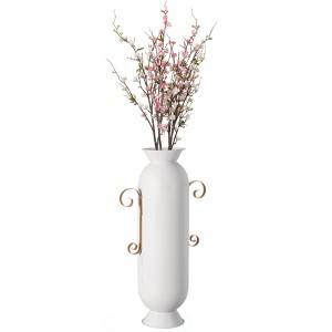 Uniquewise Decorative White Metal Floor Vase With 2 Gold Handles for Entryway, Living Room or Dining Room - Modern Home Decor Accent - Tall Floor Vase - 1 of 4