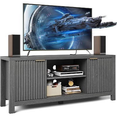 MDF TV Cabinet with Wave Pattern Design, Extra-Thick MDF Board, Heavy-Duty TV Stand, Adjustable Shelves, For Living Room, Office, or Lounge