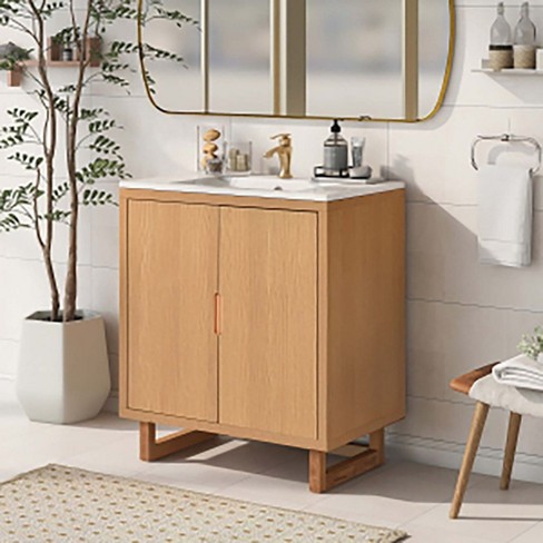 Freestanding Bathroom Cabinet With Top Basin Sink 2 Doors Space Saving Floor Cabinet Bathroom Accessories For Small Space - image 1 of 4