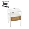 Rattan Nightstand, 15.75" Rattan End Table, Rattan Wood End Side Accent Table Nightstand w/Charging Station, Cane End Table w/Drawer&Solid Wood Legs W - 2 of 4