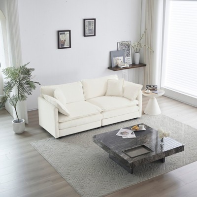 GlasFlength Modern Fabric Loveseat Sofa Couch for Living Room, Upholstered Large Size Deep Seat 2-Seat Sofa with 4 Pillows, White, 76.7"*35"*33"