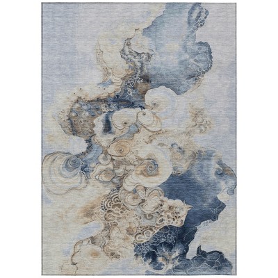 HomeRoots 10' X 14' Denim Blue And Beige Abstract Washable Indoor Outdoor Area Rug