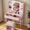 ChicFurnit Vanity Tables Makeup Vanity Desk Vanity Table Set Dressing Table with Square Mirror for Bedroom, Pink, 33.15"*15.6"*52.85" - 2 of 4