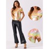 INSPIRE CHIC Women's V Neck Short Sleeve Party Clubwear Shiny Metallic Blouses - 2 of 4