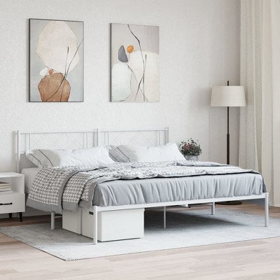vidaXL Metal Bed Frame with Headboard White 76 in.x79.9 in. King