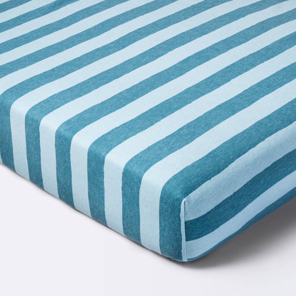 Photos - Bed Linen Flannel Fitted Crib Sheet - Blue Stripes - Cloud Island™