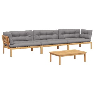 vidaXL - 4 Piece Outdoor Patio Lounge Set - Acacia Wood Modular Sofa with Gray Cushions for Garden/Deck - Table, 2 Corner Sofas, 1 Middle Sofa - 1 of 4
