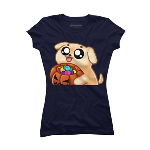 Junior's Design By Humans Halloween Candy Pup By Puppers T-Shirt - 1 of 3