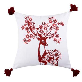 Villa Lugano Sleigh Bells Red Deer Embroidered Pillow - Levtex Home