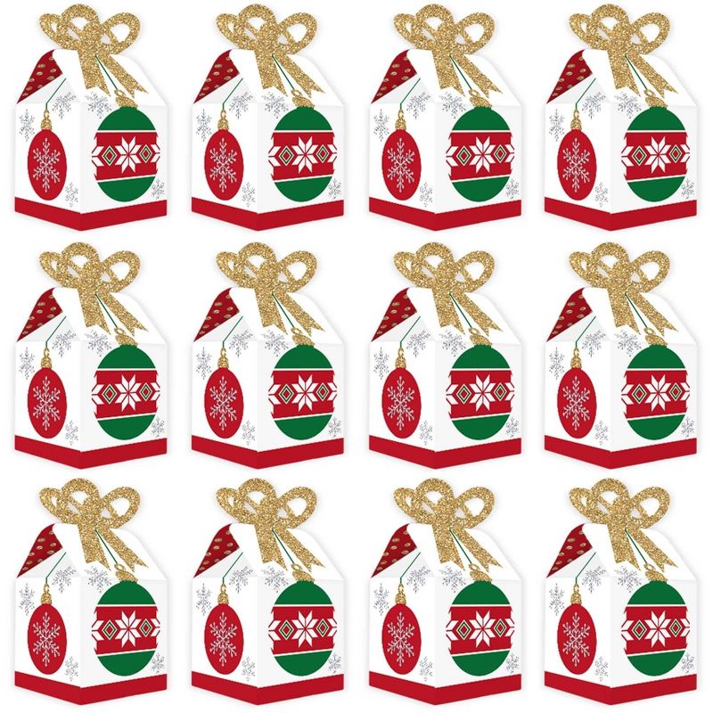 Big Dot of Happiness Ornaments - Square Favor Gift Boxes - Holiday and Christmas Party Bow Boxes - Set of 12, 5 of 9