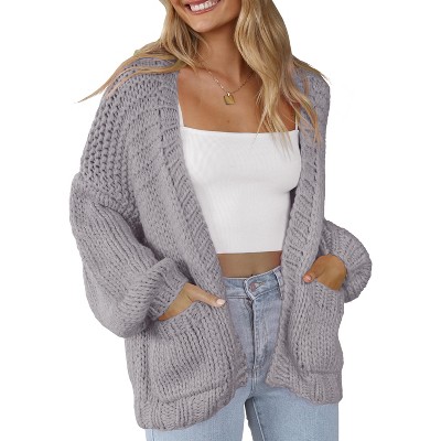 Clearlove Women's Cardigan Soft Pocketed Long Sleeves Casual Knitted Open Front Cardigans Lightweight Sweaters