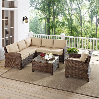 Bradenton 6-Person Brown Wicker Outdoor Sectional Set with Sand Cushions