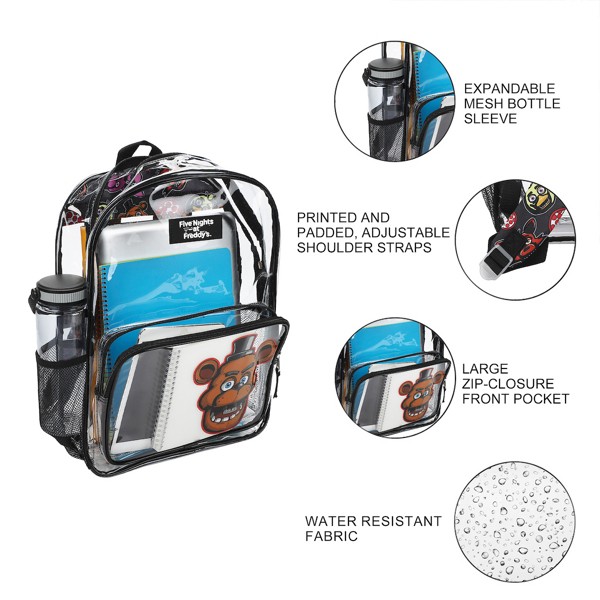 Mochila transparente de Five Nights at Freddy's Freddy Fazbear de 16 pulgadas para escuela y viajes 4
