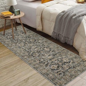 4'x6' Washable Oriental Floral Rug, Non-Slip Vintage Low Pile, Ultra-Thin Floor Cover for Living Room, Bedroom, Office, Dorm, Dining Area, Red - 1 of 4