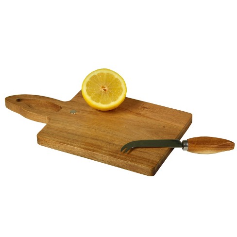 Acacia Wood and Marble Cheeseboard with Iron Handles and Cheese Knife Set