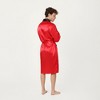 Anna-Kaci Men's Satin Robe with Contrast Shawl Collar Waist Tie and Front Pockets - 3 of 4