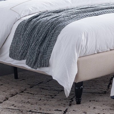 Elegant Beige Queen Bed with Tufted Upholstery and Nailhead Trim