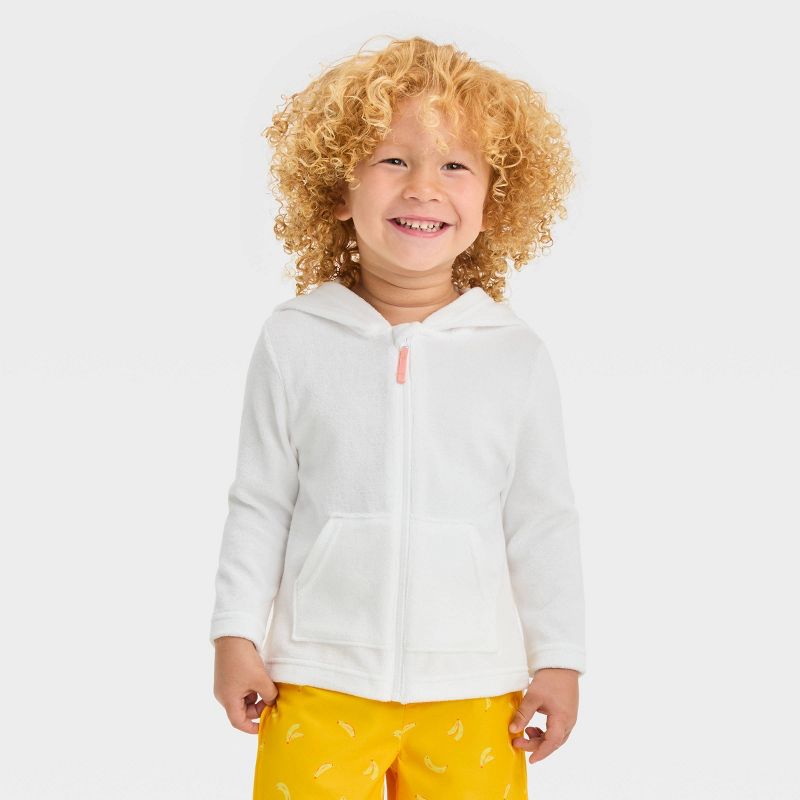 Toddler Towel Terry Full-Zip Hoodie Cover Up Top - Cat & Jack™ White, 1 of 5