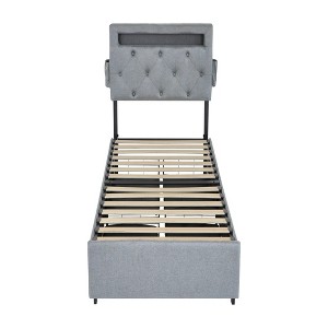 SEVOBAL Beds, Twin Size Platform Bed with Storage Drawers and Charging Station for Modern Bedroom, Grey, 41.54"*23.03"*9.06" - 1 of 4