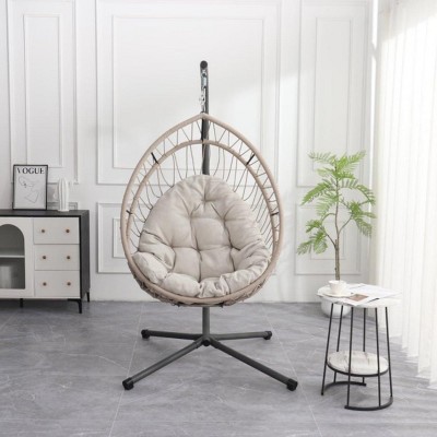 Hanging Chair With Stand, Patio Egg-Shaped Swing Chair With Cushion, Indoor Rocking Chair, Outdoor Hammock Egg-Shaped Chair-Cuddlewood