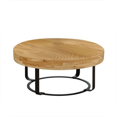 NicBex 31.5 Inch Round Coffee Table with Carving Pattern Tabletop and Metal Legs for Living Room,Bedroom